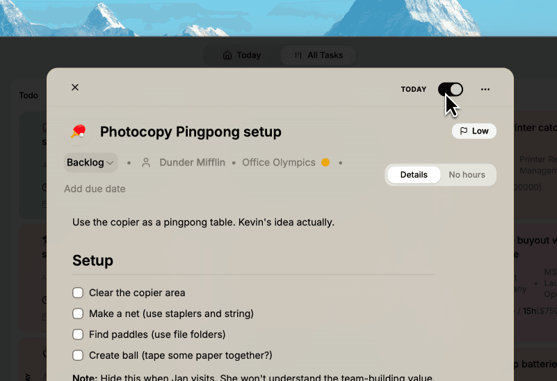 Right clicking a card → focus for today