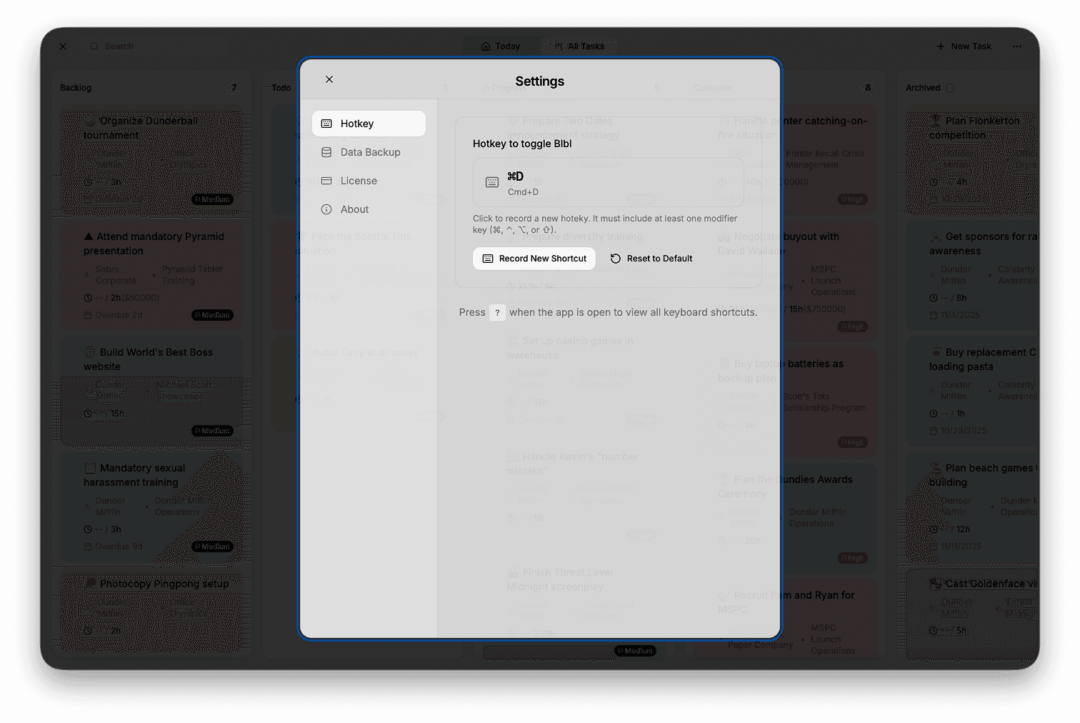 Hotkey preferences in Blbl