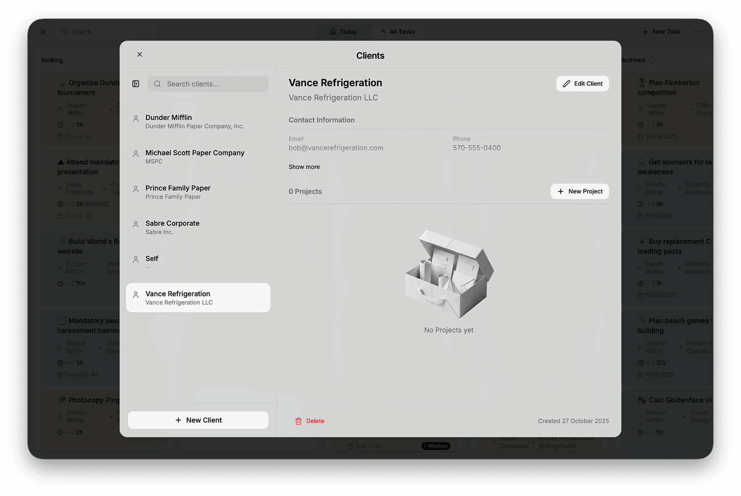 Clients list showing newly added client