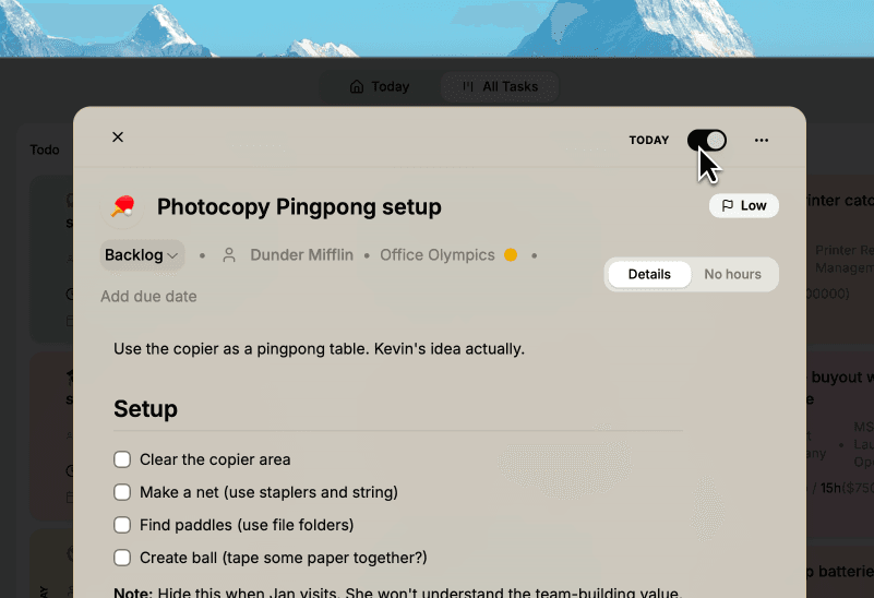 Today tab showing prioritized tasks